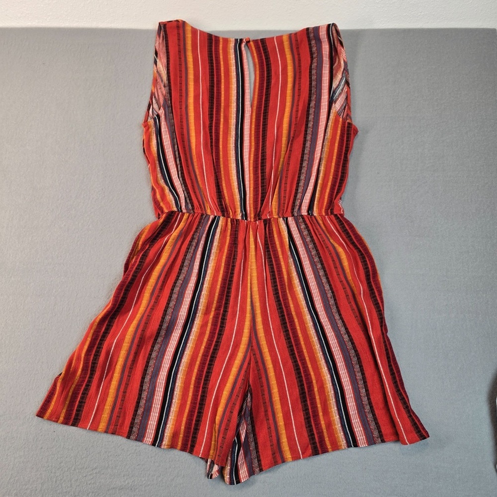 Burnt Orange Medium Romper Striped Boho Sleeveless Elastic Waist Lightweight - Picture 2 of 7